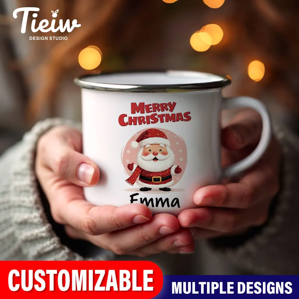 Customizable Christmas Enamel Mug for Kids – Santa Claus Design with \