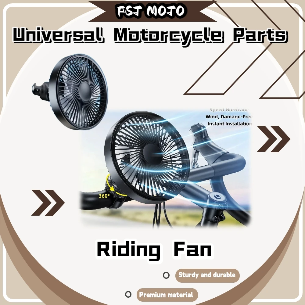 Silent USB Handlebar Fan For E-bike Motorcycle 3 Speed Hurricane Wind 360° Rotatable 5 Blades Portable Delivery Cooling Fan