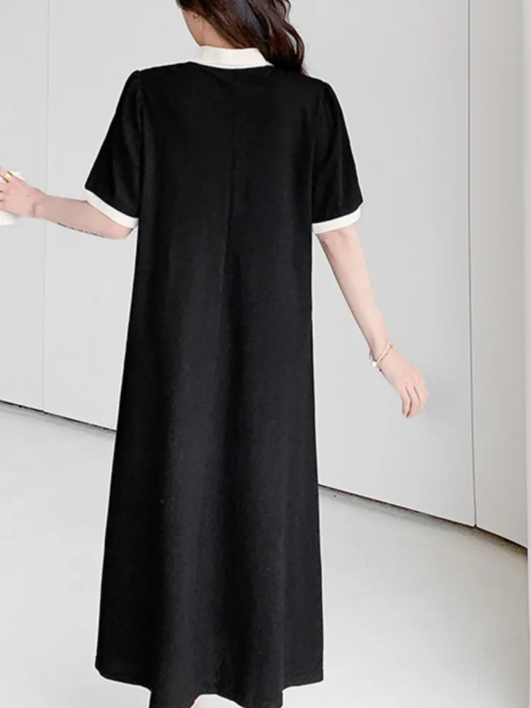 Summer Plus Size Shirt Dress Women Korean Edition Loose Solid POLO Neck Short Sleeve Ladies A-line Dresses Vestidos