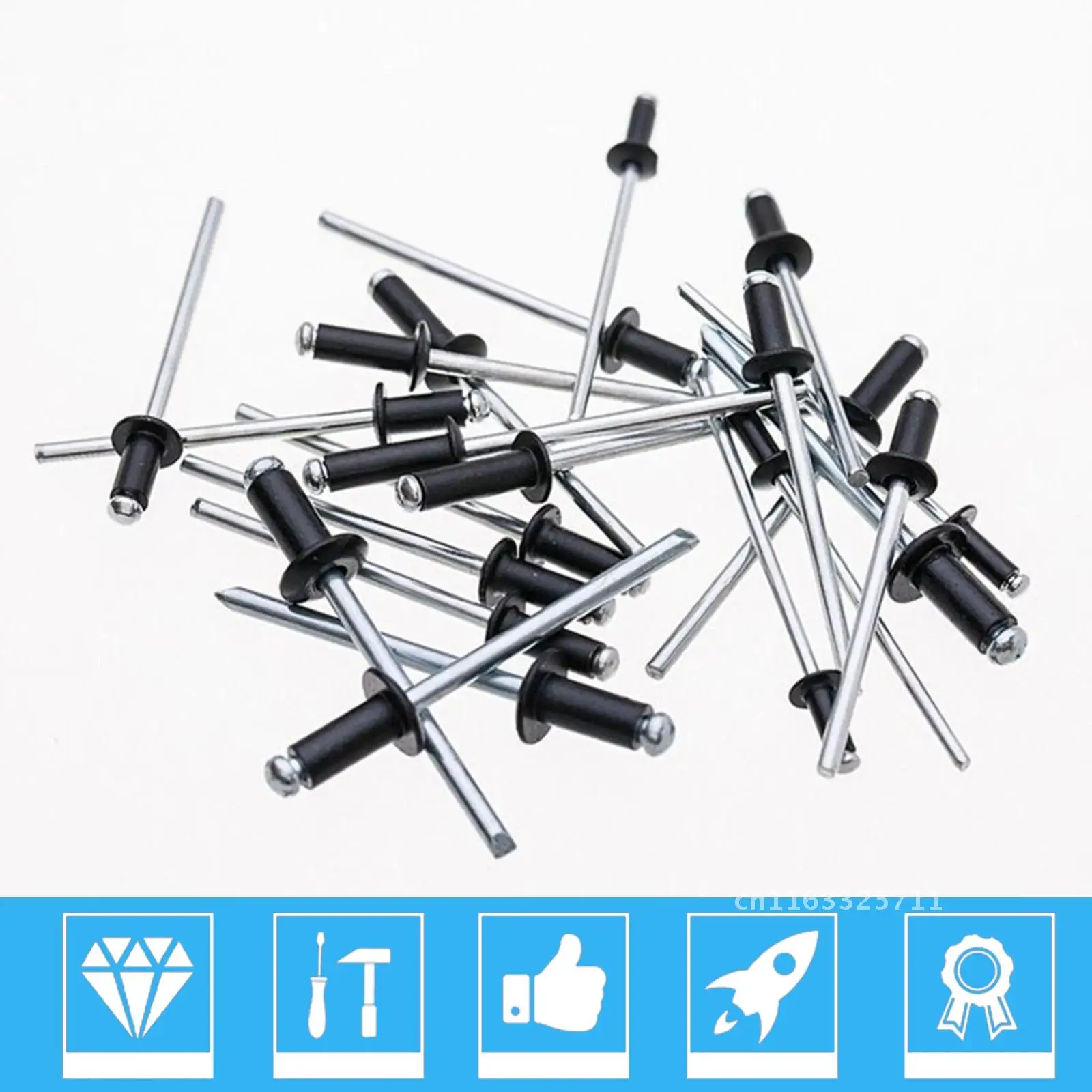 120PCS Black Aluminum Blind Rivet Pull Rivet M2.4 M3.2 M4 Steel Set Mushroon Head Break Mandrel Blind Rivets Nail Pop Rivets