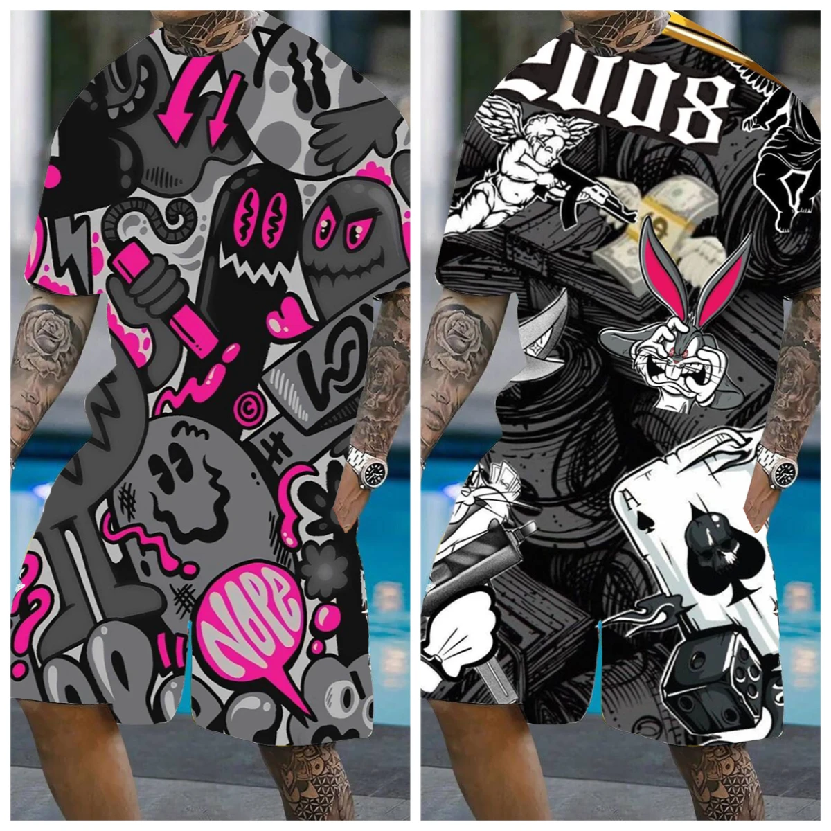 

25-26 Summer Hot-selling Fashion Trend Luxury Suit 3D Printing American Street Breathable Quick-drying T-shirt Shorts Set