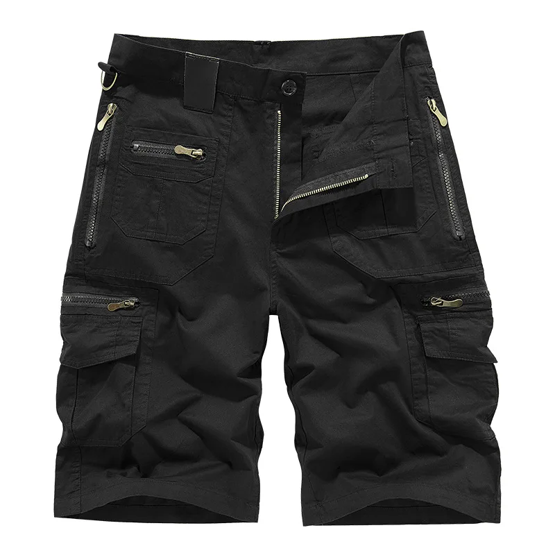 Men's Casual Shorts Summer Multi Pocket Workwear Shorts Male 100% Cotton Solid Breathable Fishing Cargo Knee Length Trousers - Image 3