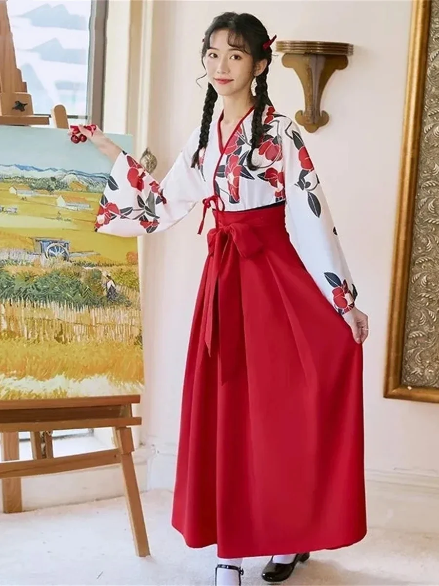 

2026 Kimono Sakura Meisje Japanse Stijl Bloemenprint Vintage Kostuum Haori Gewaad Set Voor Feest Yukata Aziatische Cosplay
