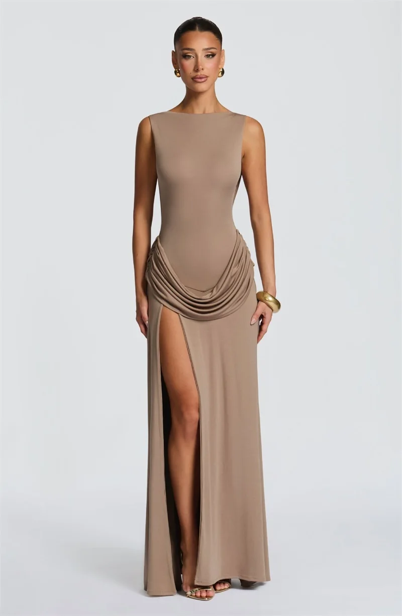 Elegant Sexy Prom Dress Side Split Sleeveless Backless Long Party Gown Casual Formal Wedding Guest Birthday Evening Robe