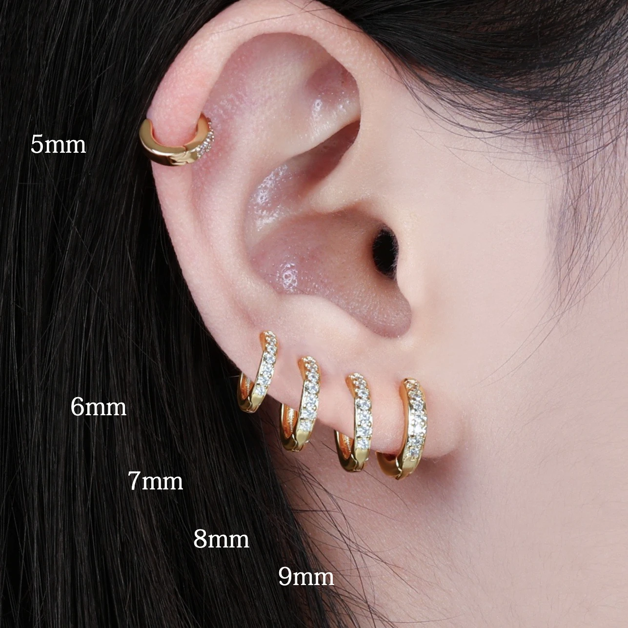 Mariasz Minimalist 5-9mm 316L Stainless Steel Hoop Earrings Crystal Zirconia Small Helix Tragus Gold Color Jewelry for Women