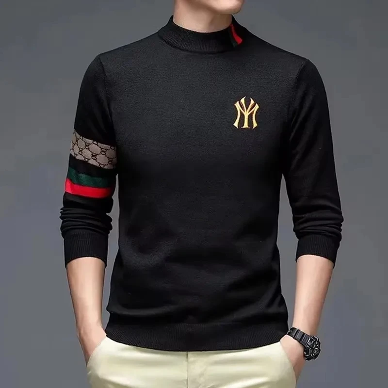 High end brand men's round neck knitted sweater autumn winter fashion hot selling boutique embroidery high-quality top pullover