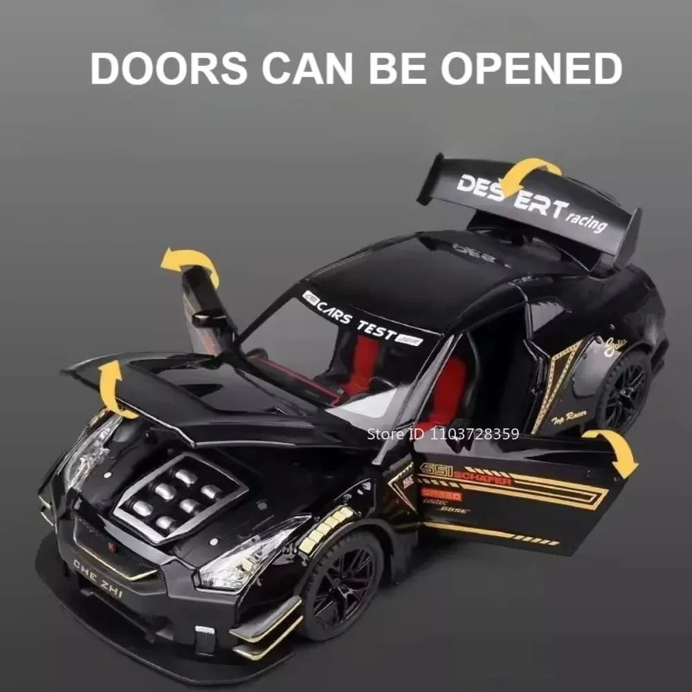 1:24 jouet GTR R35 CSR2 modèle de voiture de sport en alliage moulé sous pression son lumière tirer vers les portes ouvertes Collection modèles de supercar pour les enfants