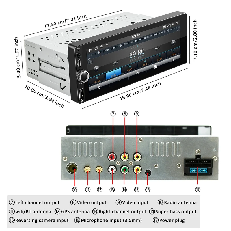 Radio con GPS para coche, reproductor con Android, 1 Din, CarPlay inalámbrico, Wifi, Bluetooth, manos libres, FM, RDS, USB, pantalla IPS de 6,86