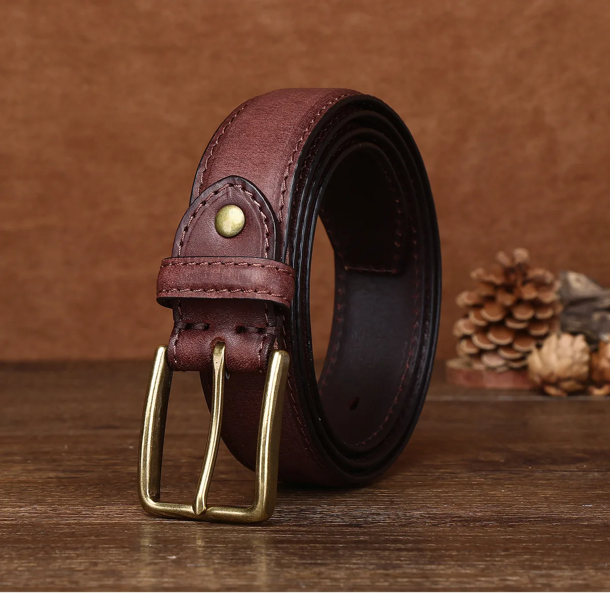 本革カジュアルメンズパンツベルトビジネスレトロ手作りトップレイヤー植物なめし純粋な牛革ベルト