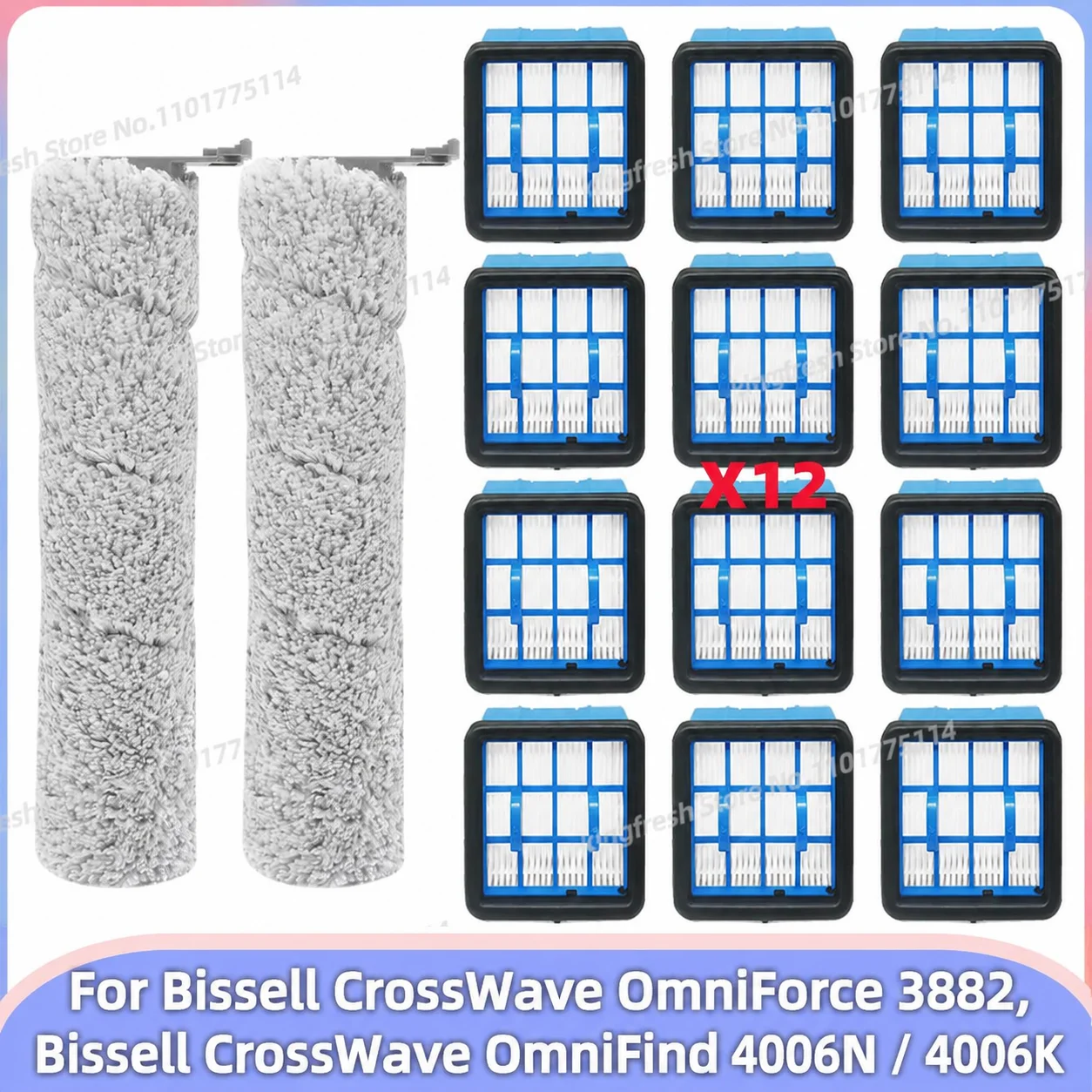Compatible con  ( Bissell CrossWave OmniForce 3882, Bissell CrossWave OmniFind 4006N / 4006K ) Aspiradora Inalámbrica Húmeda y Seca Piezas de Repuesto Rodillo Cepillo Filtro HEPA Accesorios