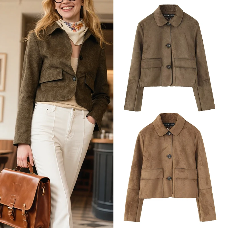 

Женская модная укороченная куртка с планкой на пуговицах и накладным карманом, повседневные прогулки и многослойные Trafizaran