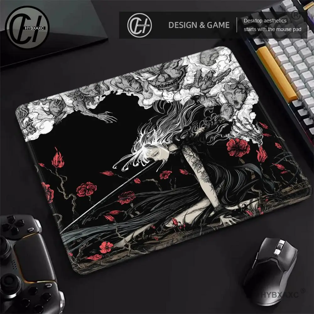 Gothic Red Rose Demon Mouse Pad Gaming Accessories Gabinete PC Gamer Computer Keyboard Mat Rubber Laptop Small Anime Mousepad