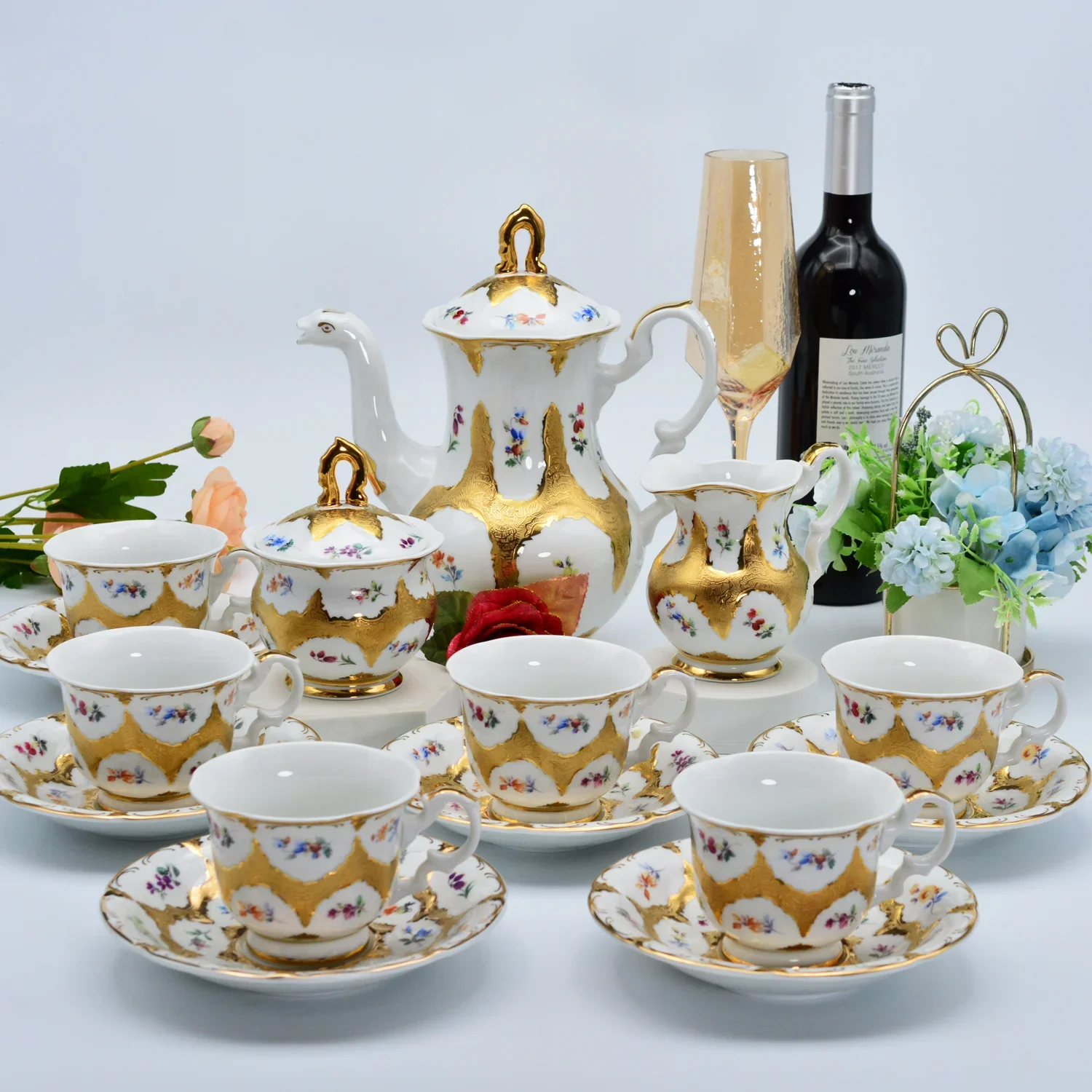 17 pcs high quality  luxury style tea cup set coffee set for afternoon tea