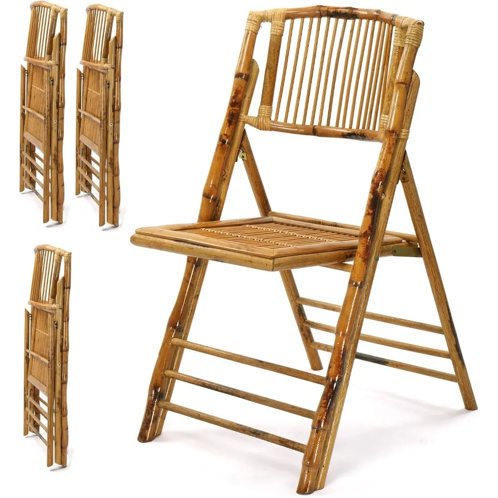 

Bamboo Folding Chair, Foldable Dining Wood Chairs Comfortable Seat for Outdoor & Indoor, Patio, Porch