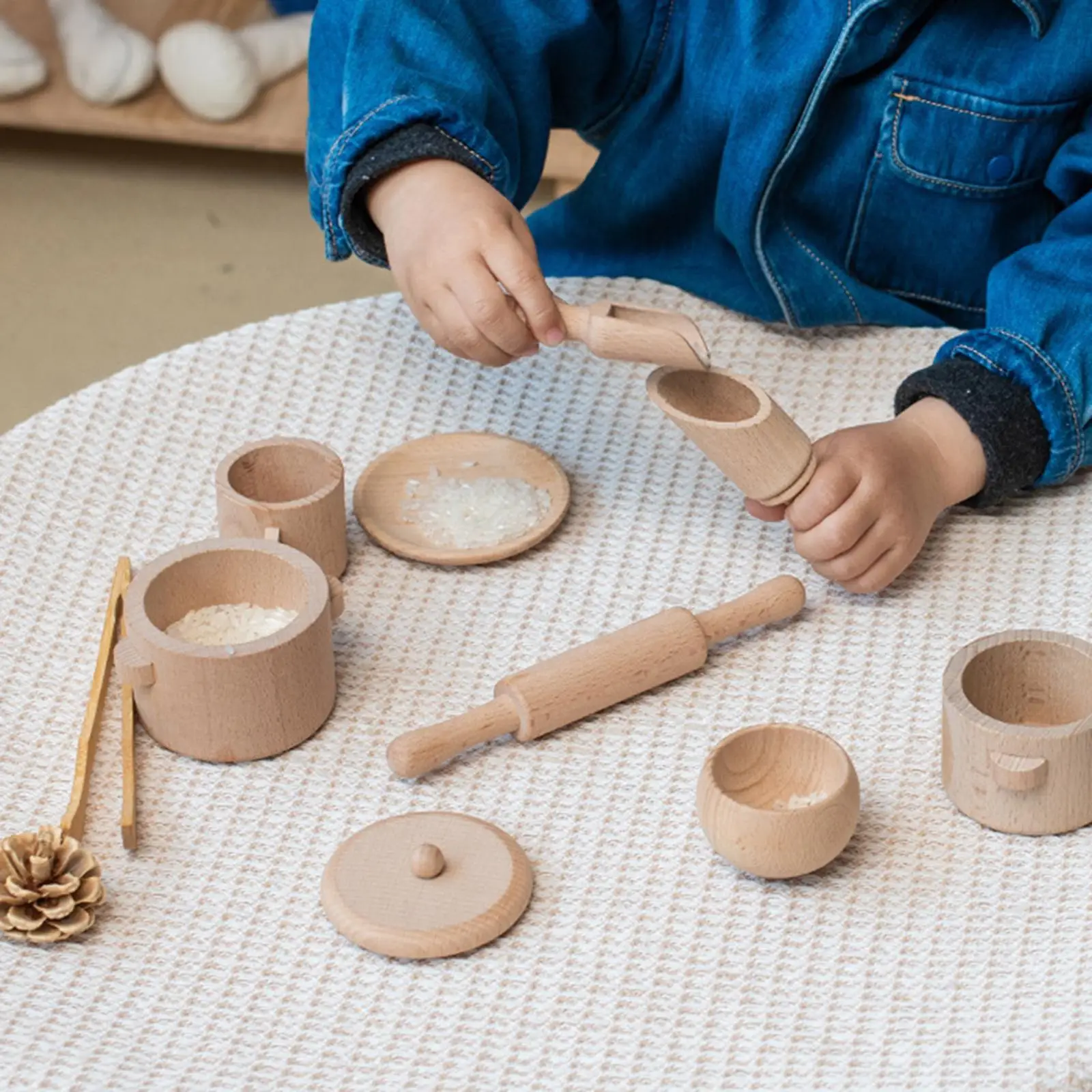 감각 상자 도구 장난감 몬테소리 장난감 나무 국자와 집게