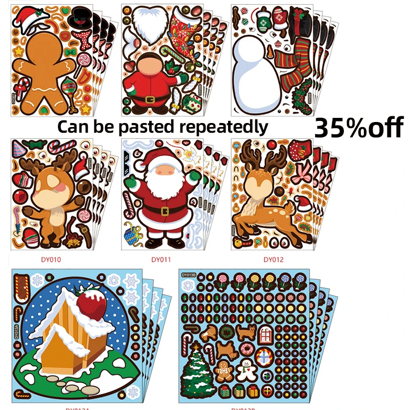 Autocollants de puzzle de dessin animé mignon pour enfants, autocollants de tasse à eau, décoration de Noël, Père Noël, bonhomme de neige, bricolage, Z20