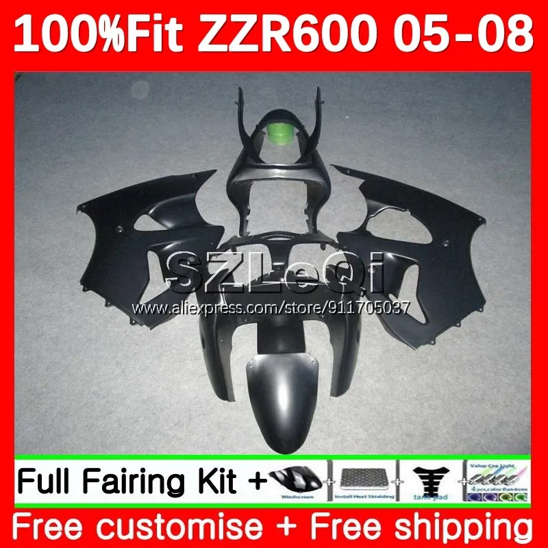 OEM Fairing For KAWASAKI NINJA ZZR-600 ZZR600 Matte black ZZR 600 05 06 07 08 4No.22 ZZR600 2005 2006 2007 2008 Injection Body