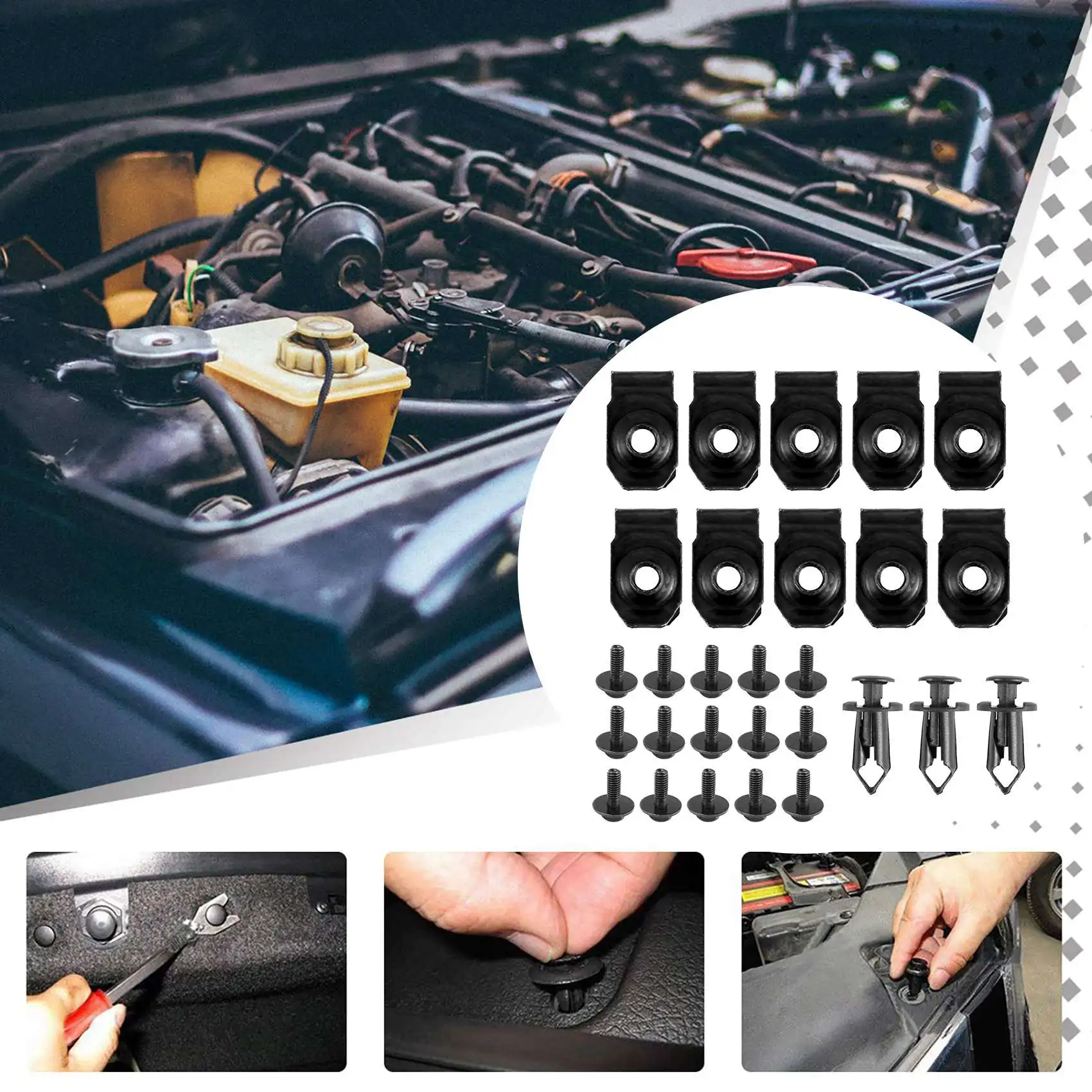 

A76T-Engine Under Cover Splash Shield Guard Body Bolts Bumper Fender Liner Push Retainer Fastener Rivet Clips Extruded U-Nuts Fo