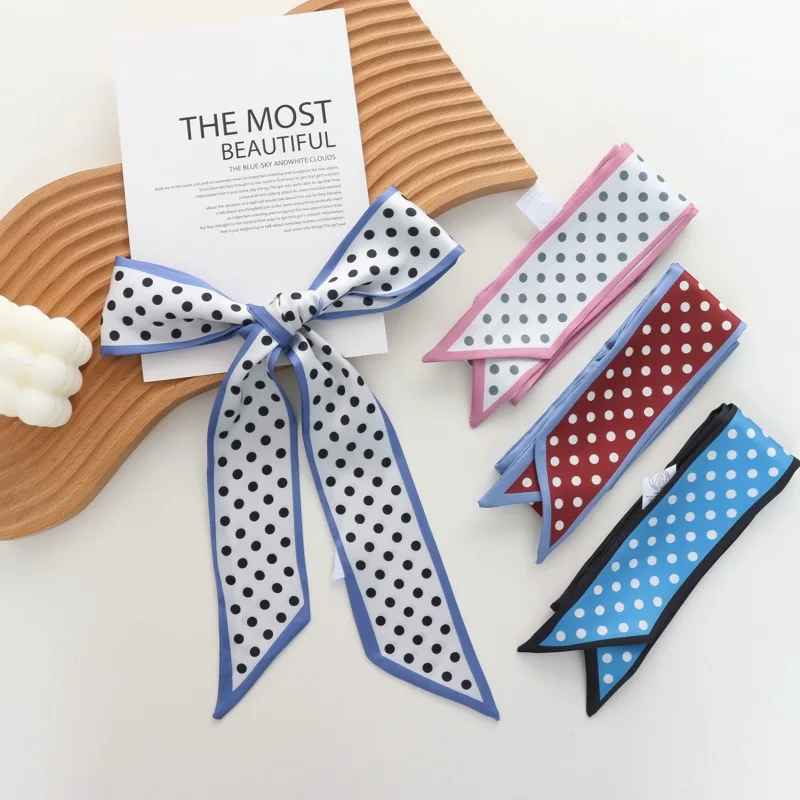

2025 New High-Grade Spring and Summer Retro Dots Narrow Small Silk Scarf Women's Suit Tie Hair Ribbon Scarf Headband