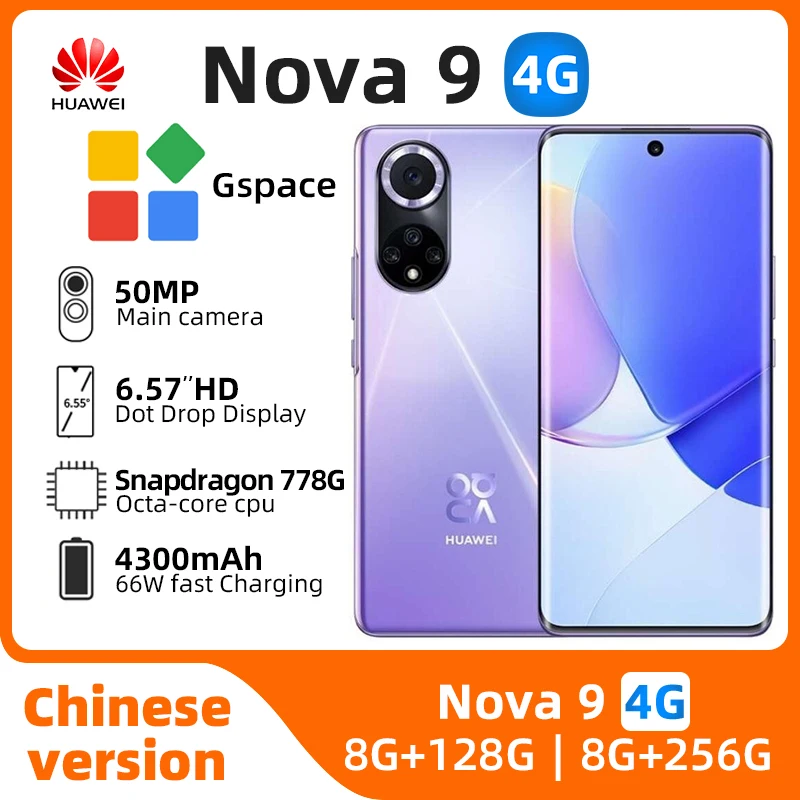 Huawei Nova 9 Mobiele Telefoon 66W Oplader Scherm Vingerafdruk Harmonie Os 2.0 Snapdragon 778G 50.0mp 6.57 "Oled 120Hz Gebruikte Telefoon