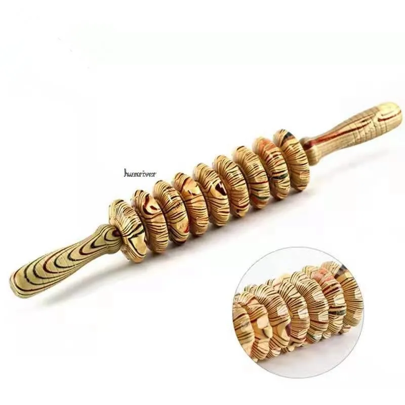 Skin-friendly Fascia Massager Stick Anti-slip Handle Wood Grooved Gear Multifunctional Smooth Roller Relieve Pain Protable