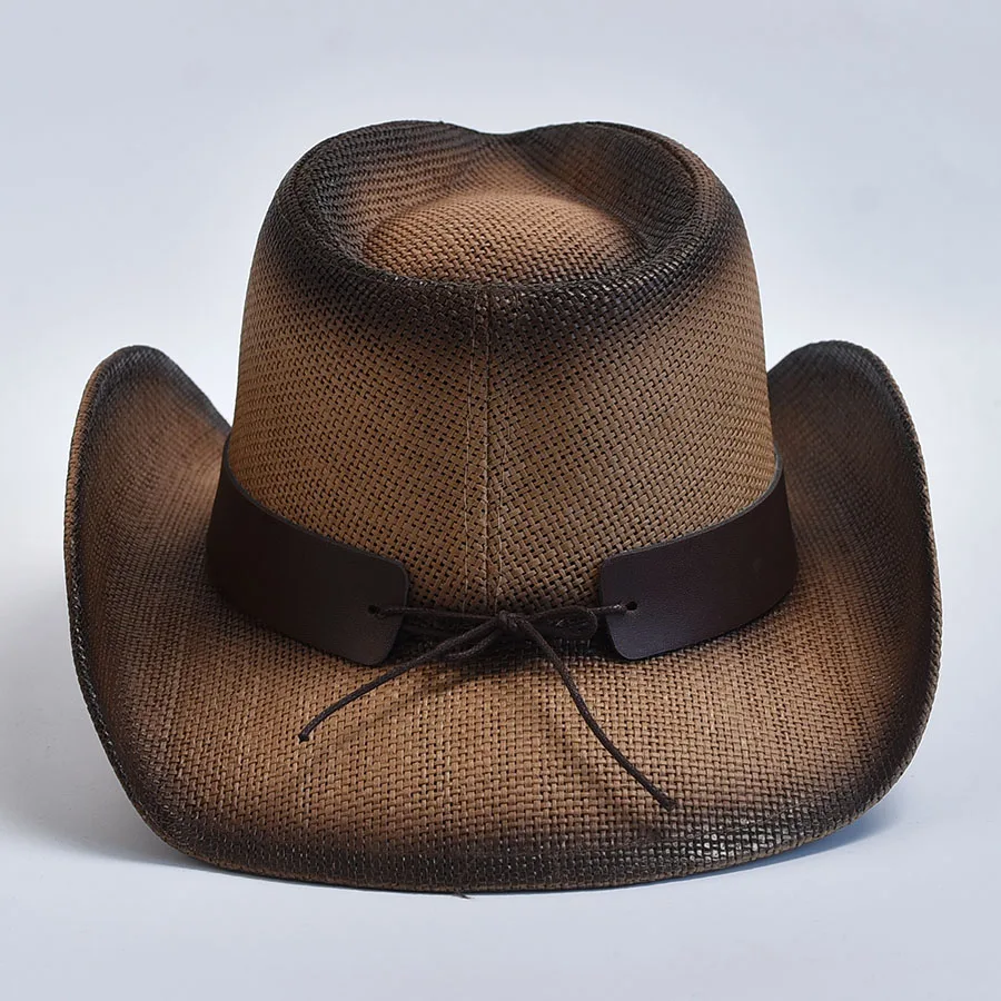 Sombrero de paja engrosado para hombres y mujeres, Sombrero de vaquero occidental con borde rizado Vintage, Sombrero de sol de playa de verano