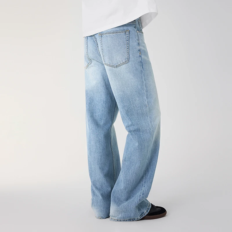 2026 Spring Men's Denim Jean Summer American Style Washed Blue Jeans New Trendy Versatile Long Trsouers Casual