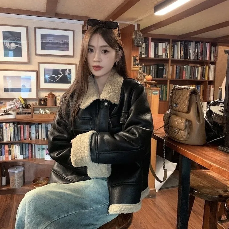 المرأة لينة بولي Leather سترة جلدية الخريف الشتاء رشاقته الدافئة المرقعة امبسوول سترة سيدة الموضة التلبيب كولور سستة معطف جلد