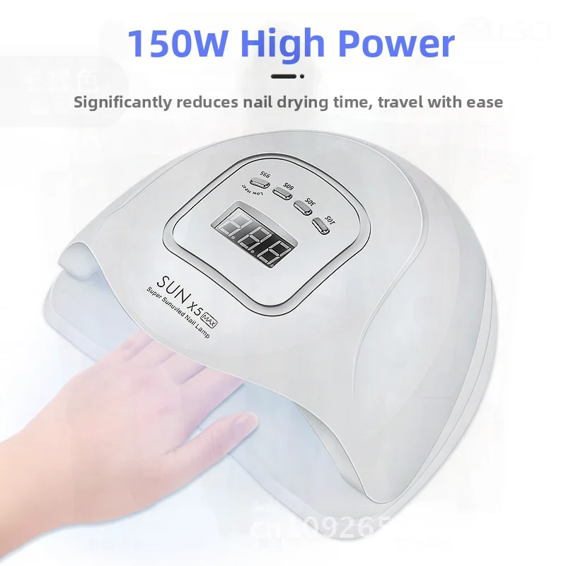 150W Nail Phototherapy Machine Sunx5Max LED Screen Display Professional Nail Lamp for UV Gel Polish Curing White Color