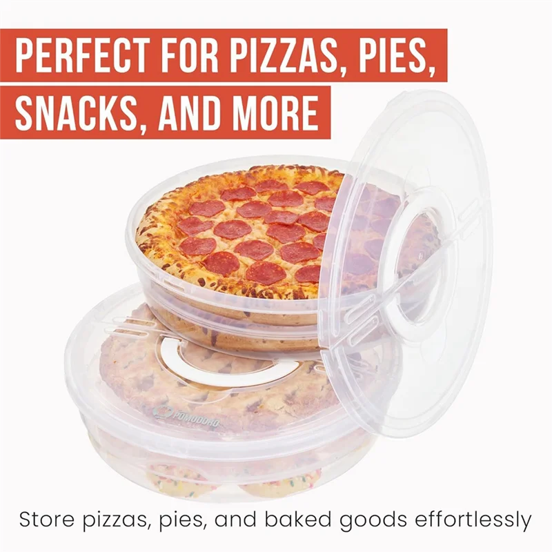 

【Today-Only!】Reusable 12-Inch Pie Carrier With Lid And Divider, 2-Pack Expandable Pizza Storage Container With Handle
