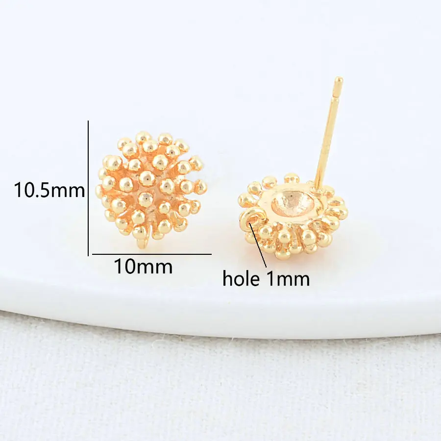 6PCS 10*10.5MM 14K Gold Color Brass Round Shape Stud Earrings Pins Earrings Jewelry Making Supplies Diy Findings Accessories