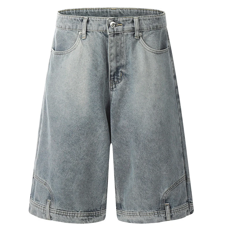 Y2K Washed Denim Shorts Vintage Blue Wide Leg Jeans Shorts For Men Summer Loose Casual  Ripped Shorts Blue ﻿Sweatpants Pants