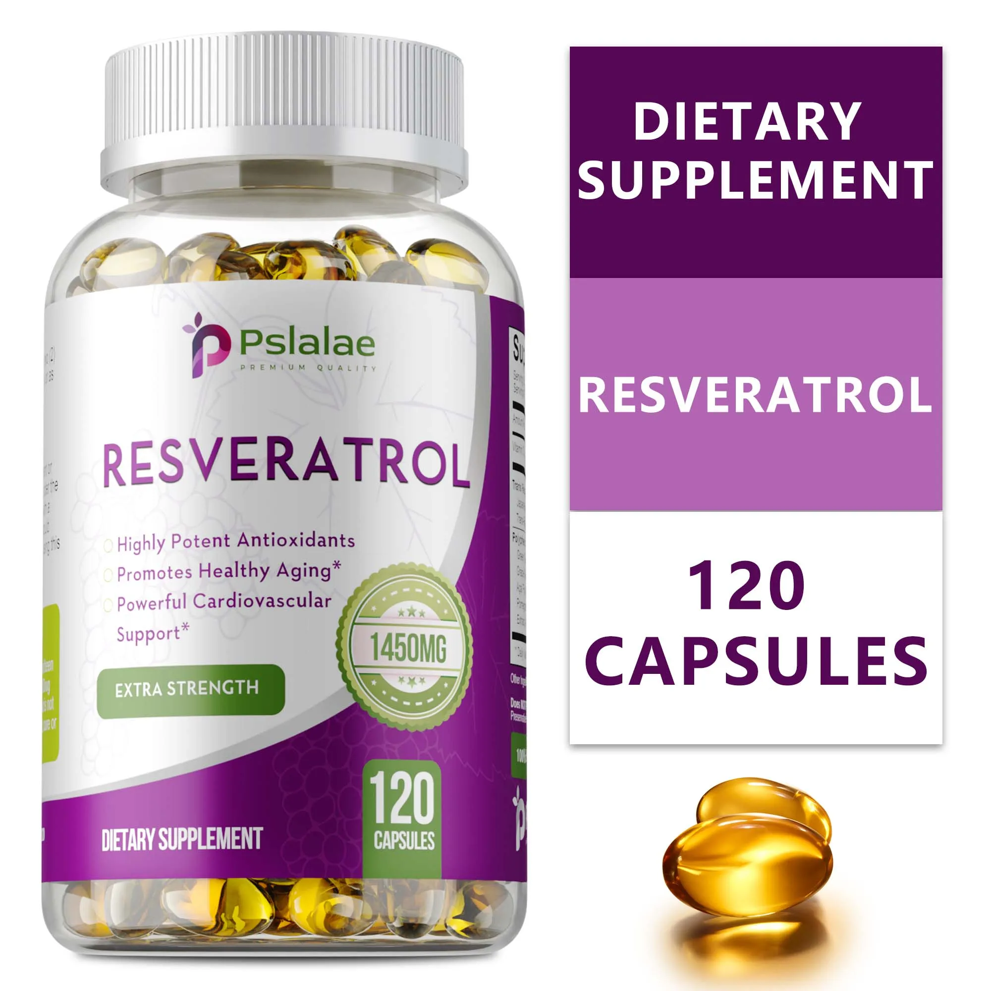 

Resveratrol Extract - Support Cellular Energy & Repair, Promotes Heart & Cardiovascular Health, Skin Radiance, Antioxidants