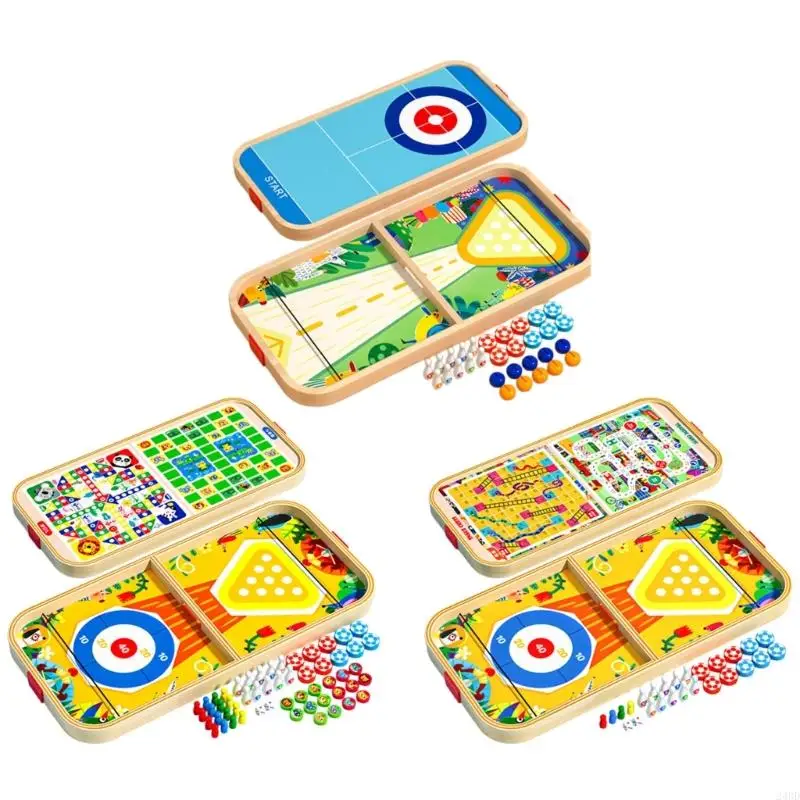 Indoor Family Board Set in Wooden Storage Case, Varied Play Options and Quick Disc Flicks Action for Group Visits 24BD