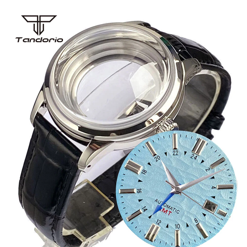 40mm Dive Automatic Watch Case 20bar Domed Sapphire Crystal Dial Hands Set Transparent Back Fit for NH34 GMT Automatic Movement