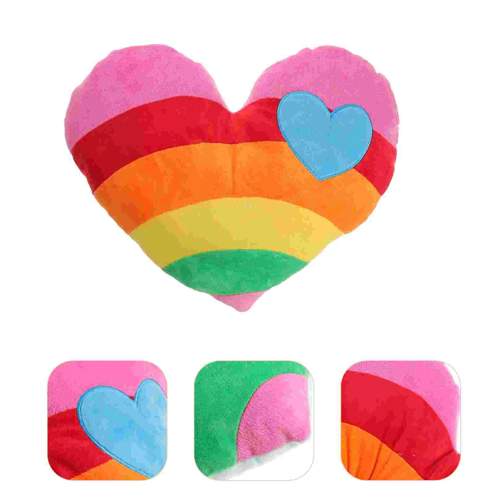 1PC Rainbow Heart-shaped Throw Pillow Plush Heart-shaped Bolster Lovely Heart Shape Pillow Cushion Creative Gift Supplies for