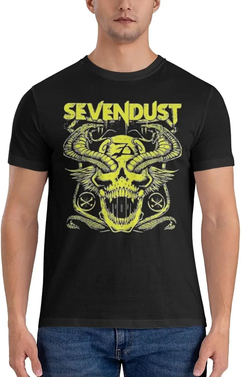 Sevendusts Men's Classic Unisex Cotton T-Shirt for Men & Women, Classic Tee Black