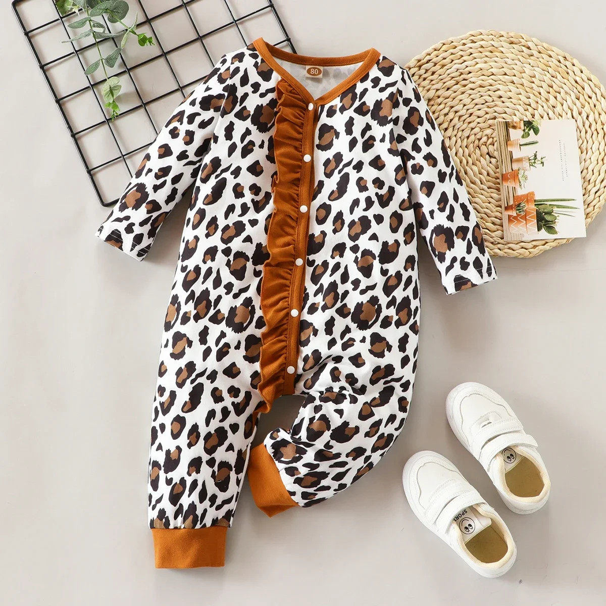 Newborn Kid Girls Clothes Long Sleeve Spring Autumn Leopard Baby Girl Romper Fashion Toddle Girl Clothes Children Jumpsuit 0-18M