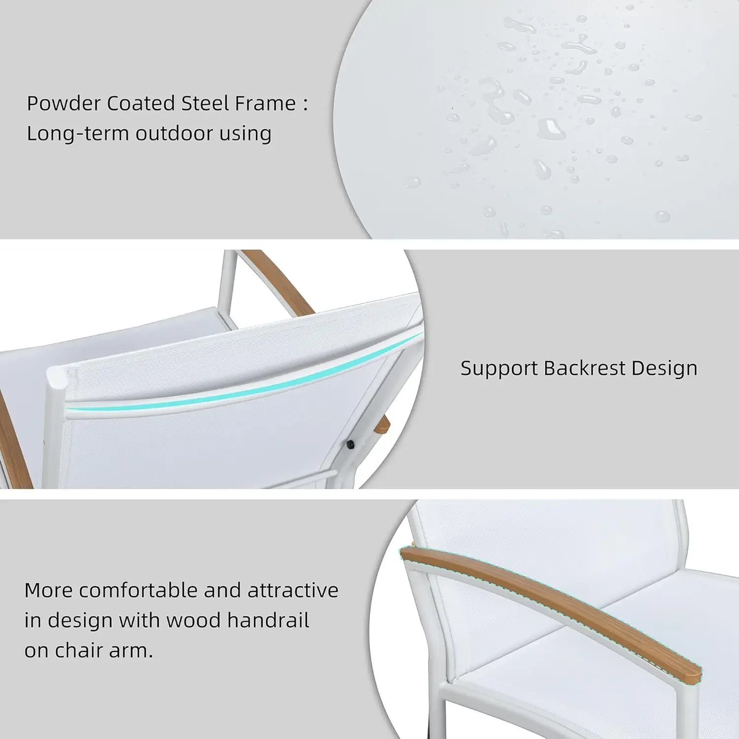 XMSJ.3 قطع مجموعات بيسترو للفناء، مجموعة بيسترو للمحادثة من قماش Textilene الخارجي، كراسي الشرفة الأمامية من قماش Textilene بات صغير #4
