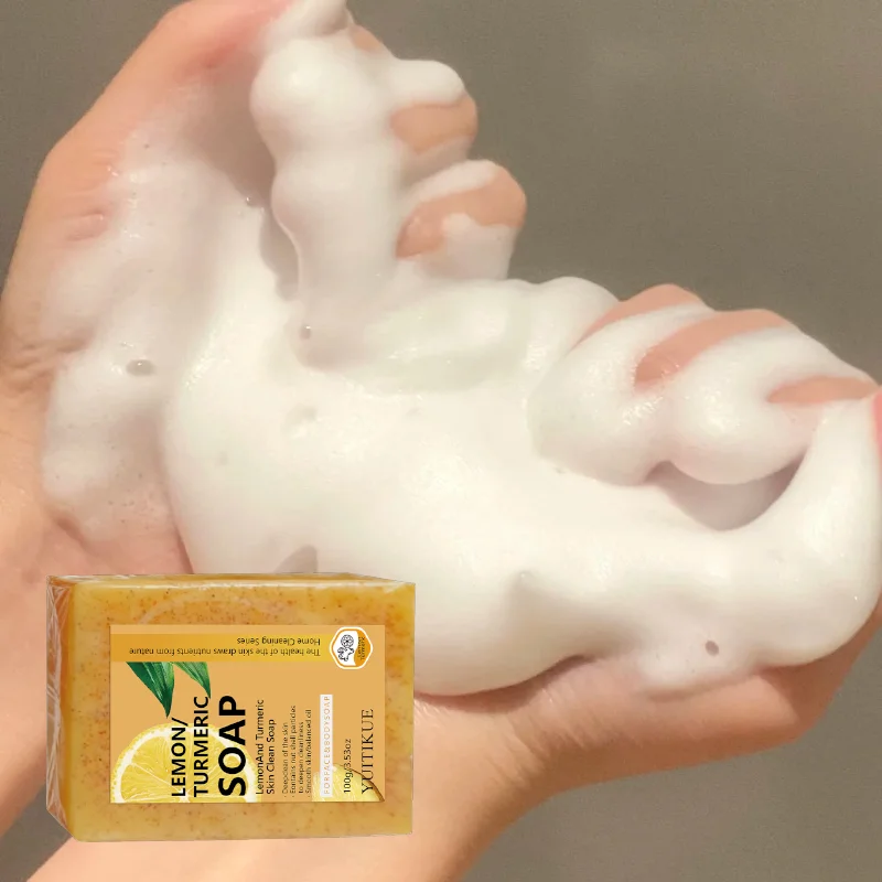 YUITIKUE Lemon Turmeric Soap 100g Deep Clean Exfoliating Bar Smooth Balance Skin For Face & Body Daily Cleansing