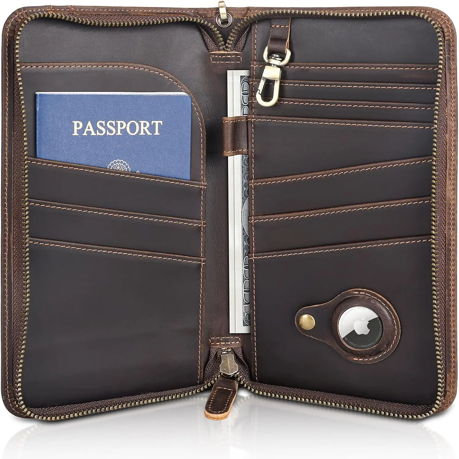 

Full Grain Leather Passport Wallet with RFID Blocking, Holds 6 Passports for Travel Organizer - Men and Women