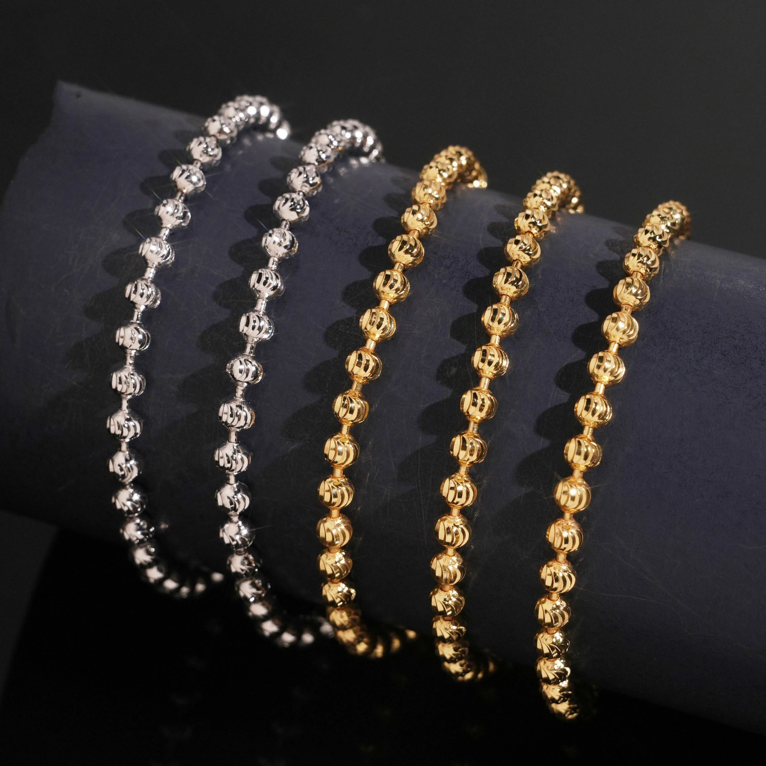 

4mm Moon Diamond Cut Beads Ball Gola Plated Chains Fine Necklaces Jewelry 925 Sterling Silver Men Woman