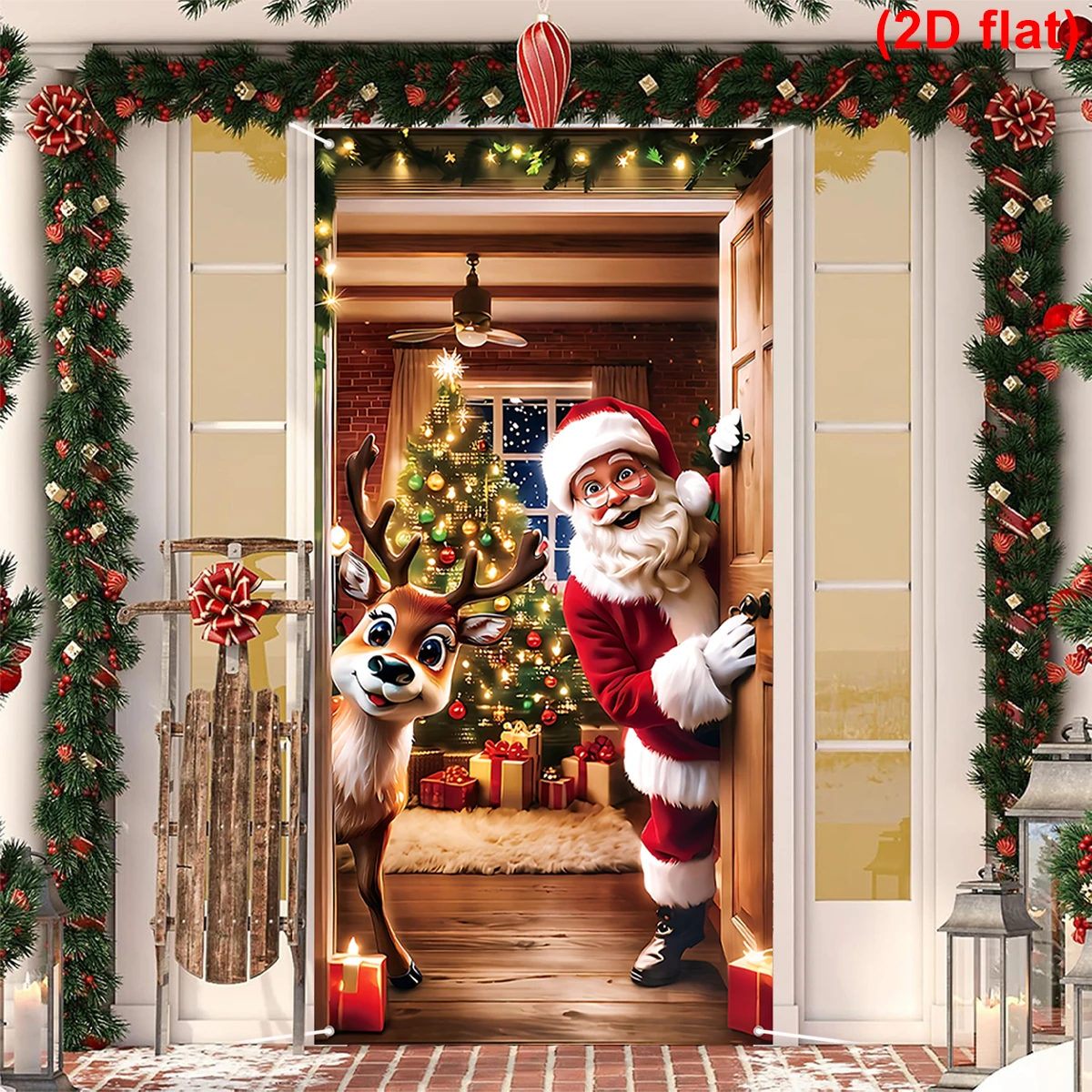 Christmas Hanging Flag Santa Claus Door Banner Christmas Decoration For Home 2025 Xmas Ornament Navidad Natal New Year Gift 2026
