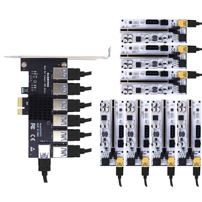 

Pci Express Multiplier Pcie 1 To 7 Port USB3.0 Expansion Card PCI Express 1X 16X Riser 009S 010 For Bitcoin Mining