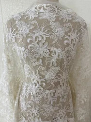 New Fashion Cord Embroidery Mesh Guipure White Embroidery Lace Fabric French Chantilly Lace For Wedding Dress Garment