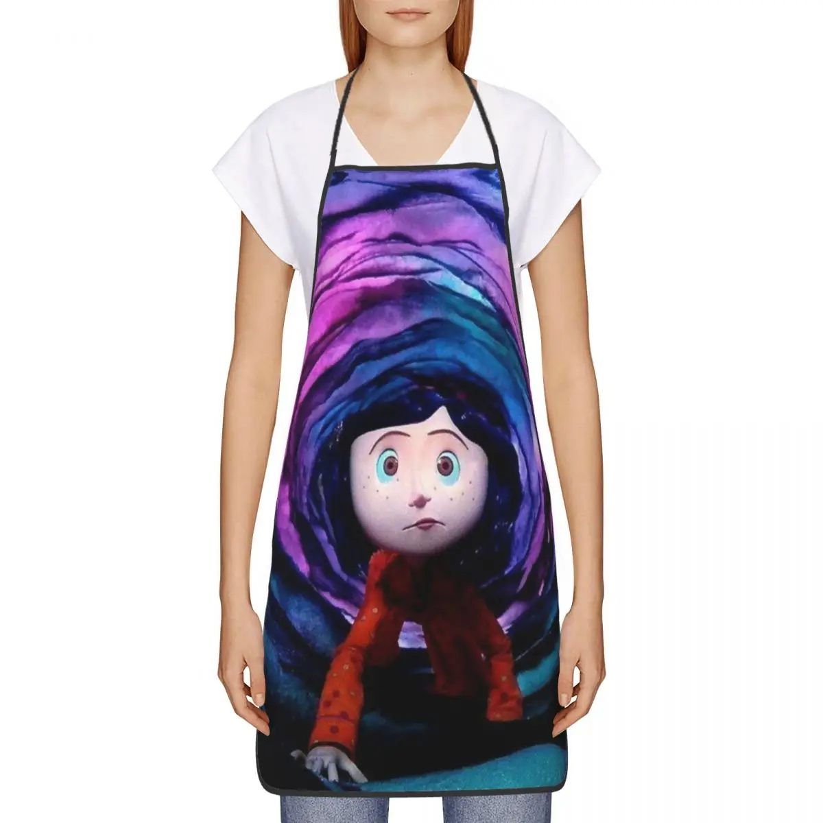 Custom Bib Halloween Horror Movie Coraline Aprons Men Women Unisex Adult Chef Cooking Kitchen Tablier Cuisine Gardening