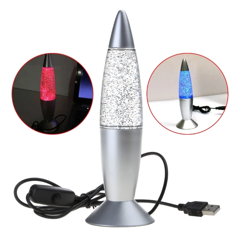 USB Lava Lamp Rocket-shaped Body LED Flashing Lamp Party Decorations Bedside Night Light Christmas Gift Plastic Material