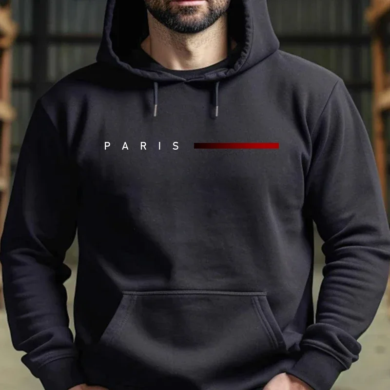 Herren Kapuzenpullover, einfarbig, langärmelig, Pullover, Paris, modisch, für Herren, lässig, Sport, Kapuzenpullover, Zuhause, Outdoor, Komfort, weiches Oberteil
