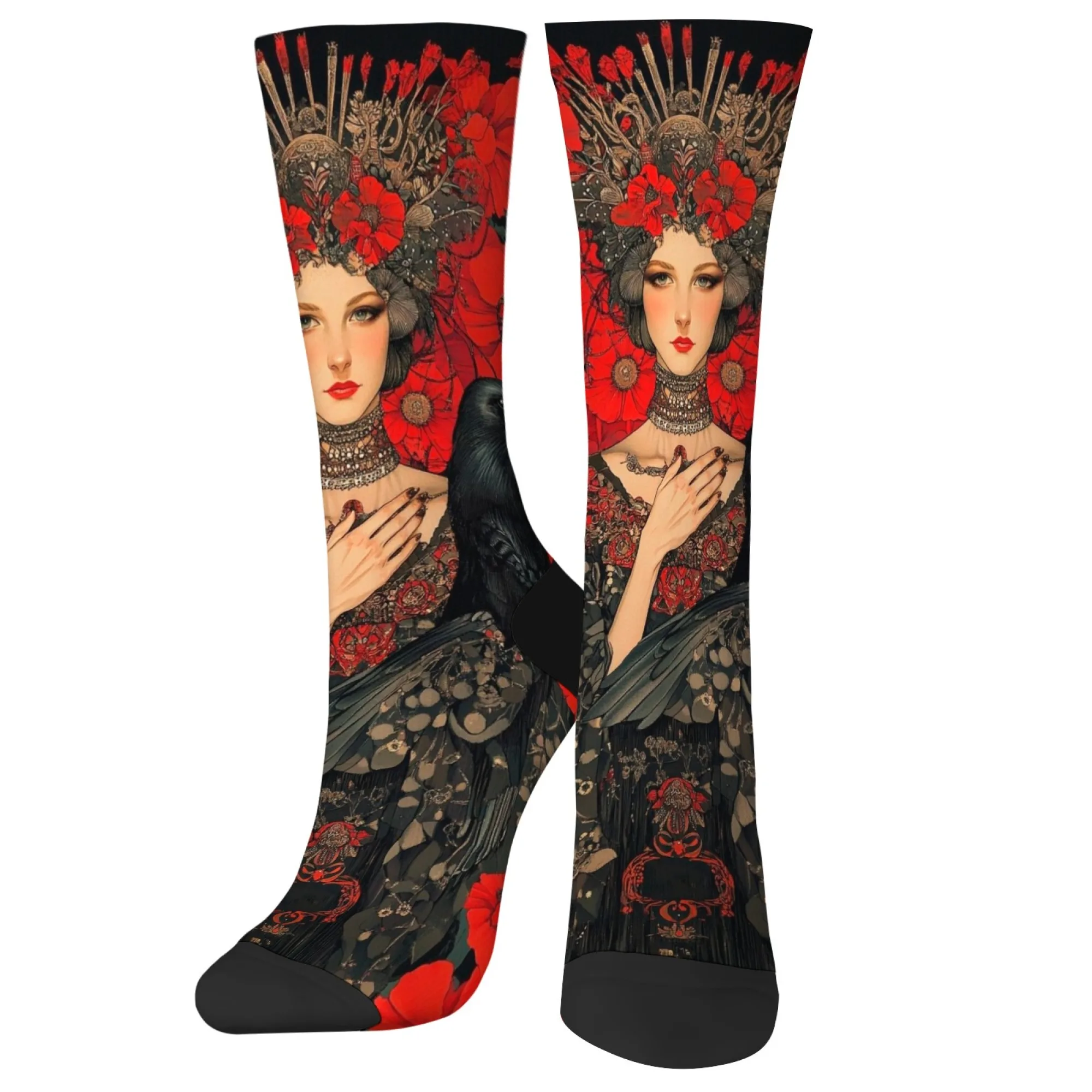 زوج واحد من الجوارب منتصف الساق للجنسين، نمط فني آلهة قديمة، نمط أزياء الشارع، جوارب سعيدة مبتكرة، لوح تزلج #4