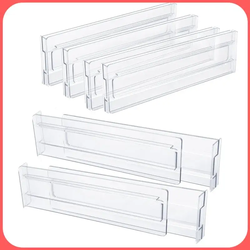 

A76I-Drawer Dividers 8 Pack, Adjustable 3.2 Inch High Expandable From 11-20.6 Inch Kitchen Drawer Organizer, Clear Plastic